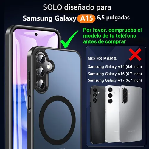 Vista 2 de OWKEY Funda magnética para Samsung Galaxy A15 5G con protector de pantalla y soporte, funda magnética para protección de grado militar Magsafe a