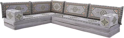 Vista 5 de arabicsofa Asiento de suelo oriental gris - Juego de cojines modulares hechos a mano para sala de estar