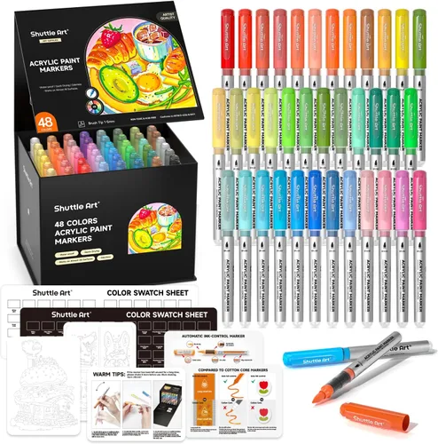 Vista 11 de Shuttle Art Rotuladores de pintura acrílica de doble tono, 120 colores, paquete de 60 bolígrafos de pintura acrílica para pintura de roca, cerámica