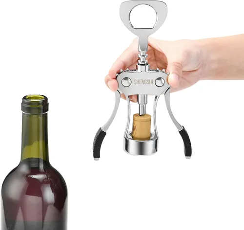 Vista 5 de shengshi Abridor de botellas de vino Sacacorchos de ala premium de aleación de zinc Abridor de botellas de vino con abrelatas