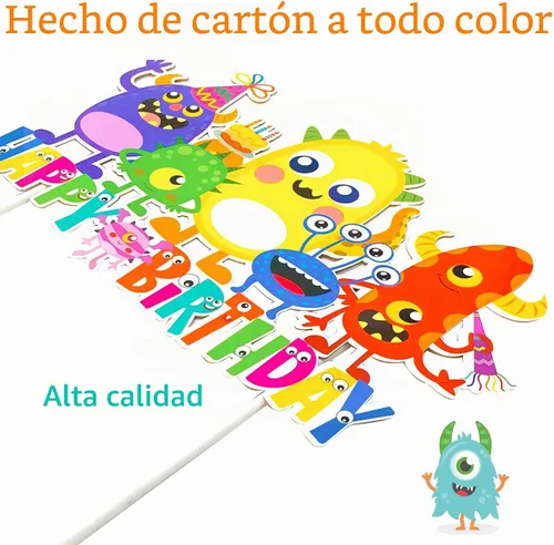 Vista 5 de Decoración de pastel de cumpleaños de monstruo, suministros de fiesta de cumpleaños, decoración de pastel de monstruo pequeño para niños, temática