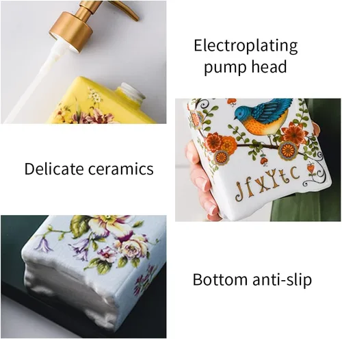 Vista 6 de WAYUTO Dispensador de jabón vintage de 12 onzas con grietas de hielo, dispensador de jabón líquido de cerámica para encimera de cocina, baño