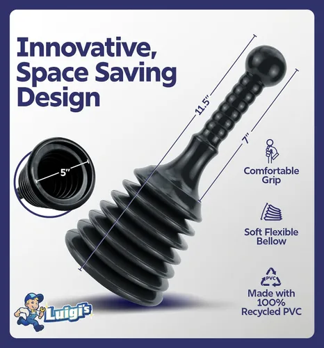 Vista 4 de Luigi's Desagüe para cocina con émbolo para lavabo de baño, bañera o ducha de drenaje, removedor de obstrucciones pequeño y potente, estilo Negro
