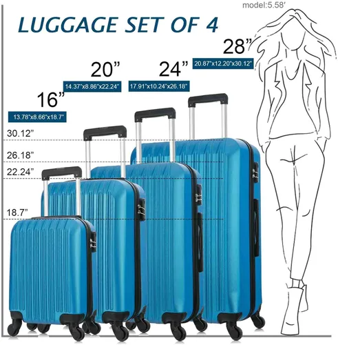 Vista 3 de yotefe Juego de maletas rígidas, equipaje de viaje con ruedas, juego de maleta, maleta giratoria para mujeres y hombres, Azul, Juego de equipaje