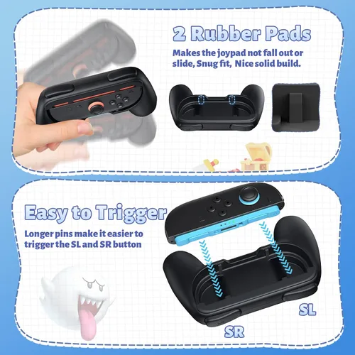 Vista 5 de FASTSNAIL Grips for Nintendo Switch 2 (2025) for Joy-Con 2, Wear-Resistant & Anti-Slip Switch2 Controllers Grips Handle Kit, Switch Holder