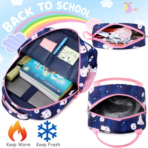 Vista 71 de Juego de mochila para niñas y adolescentes, mochila escolar para niños con bolsa para el almuerzo, estuche para lápices, mochilas escolares
