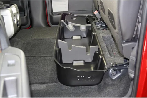 Vista 4 de DuHa 20078 - Almacenamiento debajo del asiento para F150 SuperCrew 2009-2014 con un subwoofer de fábrica Organizador de asiento trasero negro