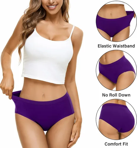 Vista 3 de CULAYII Ropa interior de bikini de algodón sin costuras para mujer, ropa interior hipster, bragas suaves y elásticas, cobertura completa, paquete