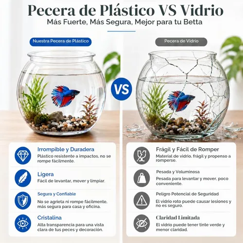 Vista 3 de POPETPOP Acuario de plástico Betta Fish Tank de 1 galón transparente Goldfish Bowl irrompible redondo jarrones de pescado tazón para decoración