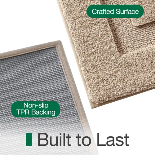 Vista 3 de LUMI Alfombras de baño ultrasuaves antideslizantes con parte trasera de goma, absorbente y lavable, de secado rápido, alfombra de felpa de Beige