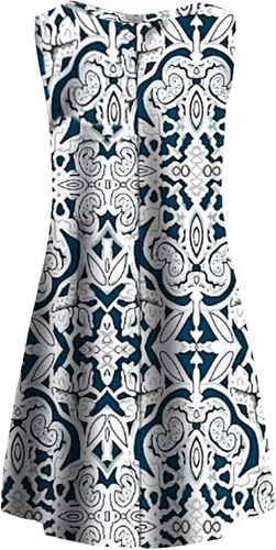 Vista 4 de Tanst Vestido sin mangas para mujer, estampado damasco, para verano, con bolsillos (S-3XL)