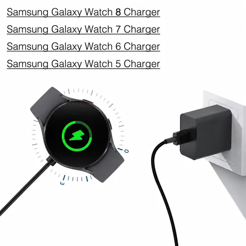 Vista 8 de Cargador de reloj compatible con Samsung Galaxy Watch 8/8 Classic, 7/6/Ultra, 5/5 Pro/4/4/6 Classic/3/Active 2/1, adaptador y cable de carga rápida