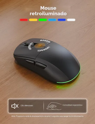 Vista 6 de Trueque Combo de teclado y mouse inalámbricos, teclado retroiluminado recargable de 4000 mAh con reposamuñecas y soporte para teléfono, escritura