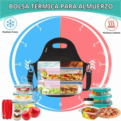 Vista 2 de Vaschy bolsa de almuerzo hermética de neopreno con correa ajustable desmontable para adultos y niños, Negro clásico, Negro clásico