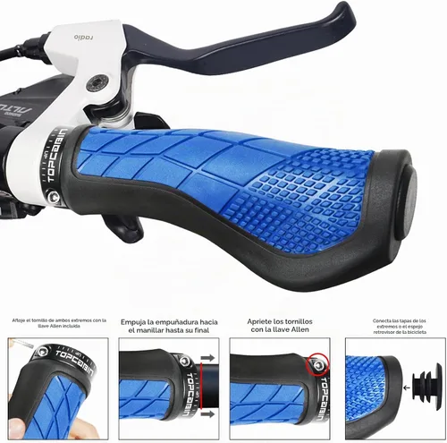Vista 5 de TOPCABIN Empuñaduras de bicicleta, diseño ergonómico, empuñaduras de goma de dos colores para manillar de bicicleta con cómodos agarres de manillar
