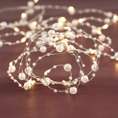 Vista 4 de Velas LED sin llama de cristal gris con 36 luces LED de perlas blancas Glarand Fairy String Lights para bodas, fiestas de Navidad y eventos