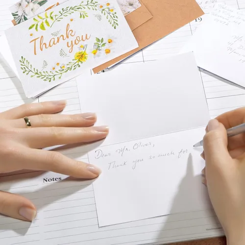 Vista 5 de Tarjetas de agradecimiento con sobres de papel kraft y calcomanías a juego, 100 tarjetas de agradecimiento de plantas verdes, tarjetas