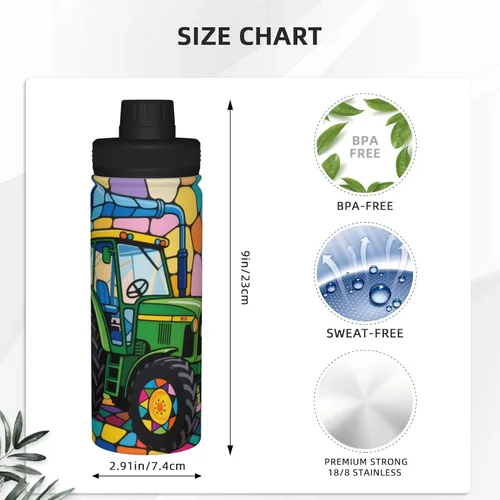 Vista 4 de Green tractor Insulated Stainless Steel Kettle Print Funny Water Bottle Insulated Ideal for Sports and Travel