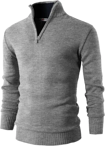 Vista 9 de H2H Suéter de cuarto cremallera para hombre, estilo casual, ajustado, polo Kmoswl021-azul marino
