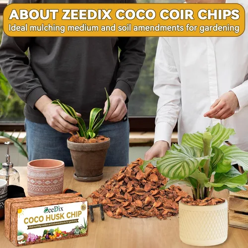 Vista 6 de Zeedix Paquete de 2 chips de cáscara de coco para plantas, mantillo de chips de coco 100% orgánico con bajo equilibrio de EC y PH, multiuso