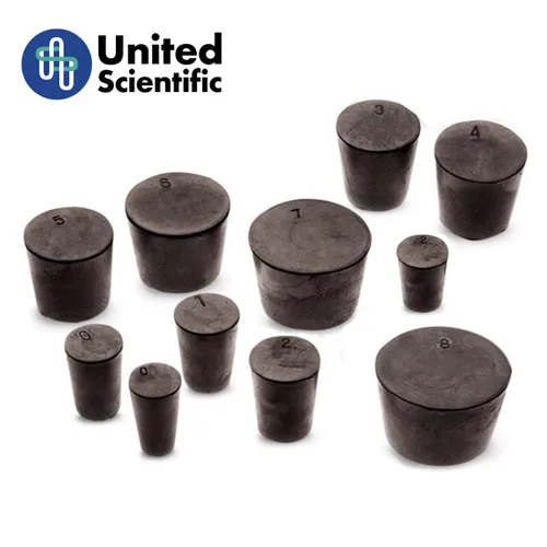 Vista 5 de United Scientific™ RSTPK4 Tapones de goma negros de laboratorio premium, 2 agujeros, buenos para sellar botellas, tubos y muchos otros recipientes