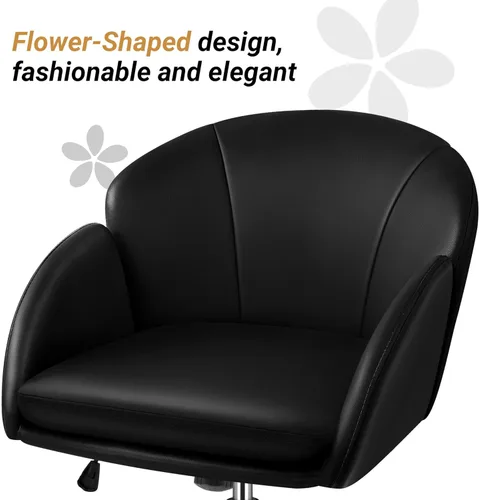 Vista 6 de Yaheetech Linda silla de escritorio de pétalos para el hogar, silla giratoria de cuero para escritorio, silla de tocador de maquillaje