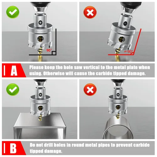 Vista 6 de Sierra perforadora de carburo de 1-3/8 pulgadas (1.378 in) para metal duro, cortador de agujeros con punta de carburo de tungsteno con broca piloto