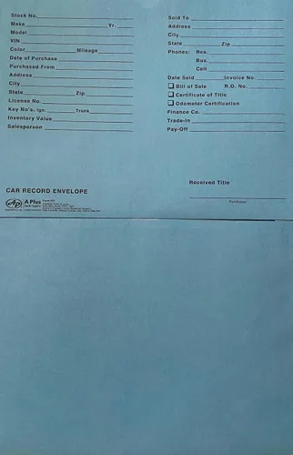 Vista 3 de A Plus Sobres de registro de coche #19 chaquetas para concesionarios de vehículos, cantidad de 100, azul (P15)