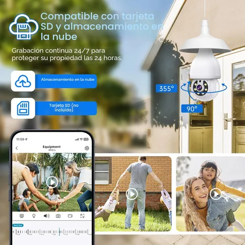 Vista 5 de Cámara de seguridad con bombilla de luz 2K 5G y 2.4G WiFi, cámaras de seguridad inalámbricas para exteriores e interiores, cámaras de bombilla