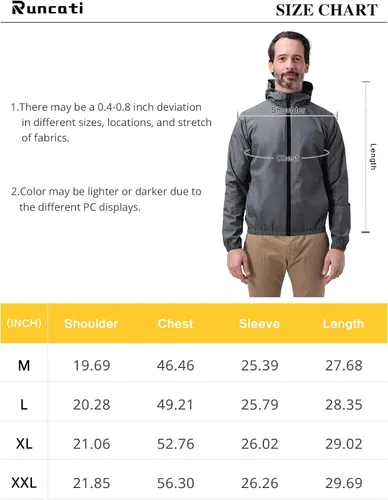 Vista 6 de Runcati Chaqueta impermeable ligera para hombre, rompevientos con capucha para senderismo, ciclismo, impermeable