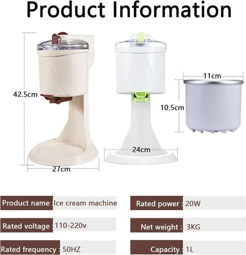 Vista 7 de Máquina de helado suave, 1 litro para el hogar, máquina de helados para el hogar, fácil de operar, precongelar, paleta mezcladora de tazón