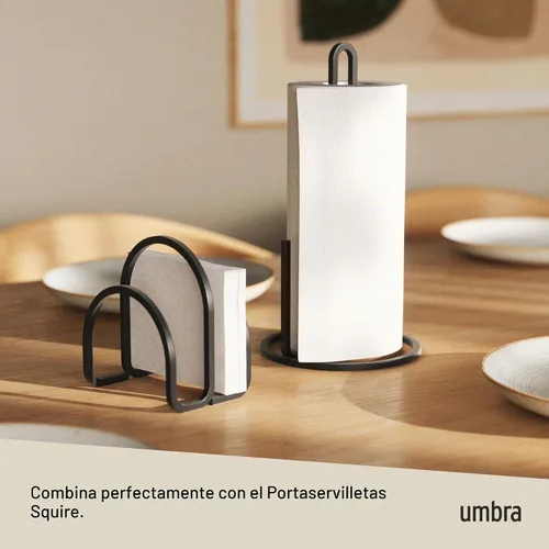 Vista 6 de Umbra Servilletero Squire con diseño contemporáneo de metal, compacto, negro Divisor integrado, funciona como asa, parece hierro fundido, fácil
