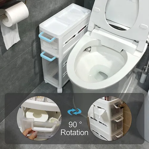 Vista 5 de Organizador de papel higiénico para gabinete de baño, gabinete de almacenamiento de papel higiénico delgado con cajones transparentes, unidad