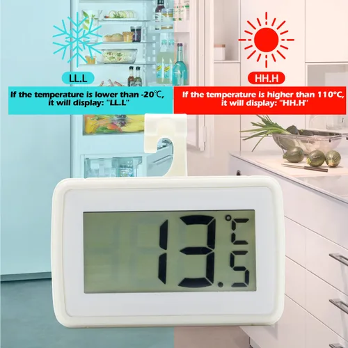 Vista 5 de Paquete de 4 termómetros digitales para refrigerador, termómetro impermeable para congelador, termómetro de alta precisión con gancho para cocina