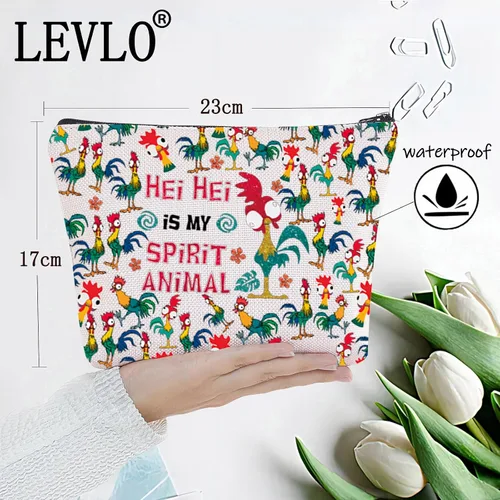 Vista 2 de LEVLO Bolsa de maquillaje cosmética de pollo Hei para amantes del pollo, regalo Hei Is My Spirit Animal Maquillaje con cremallera, Hei Hei Completo