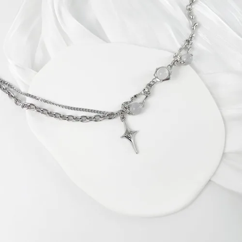 Vista 51 de Y2k - Collar irregular con dije de estrella, piedra de luna, diseño de cadena de moda, joyería de plata picante para mujer