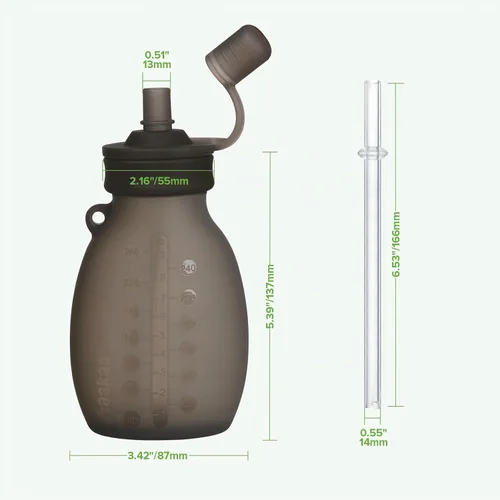 Vista 9 de haakaa Hippo - Bolsa Goody de silicona de apertura ancha – Bolsas reutilizables de 9 oz/260 ml para niños pequeños, bolsas reutilizables para Gris