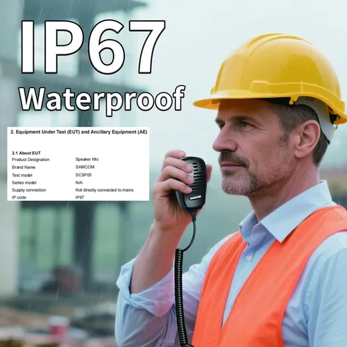 Vista 2 de SAMCOM Micrófono portátil altavoz pesado SCSP05 Micrófono de radio IP67 impermeable Micrófono de altavoz 2 pines con conector de auriculares