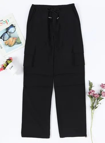 Vista 7 de Pantalones cargo con bolsillos, pantalones de paracaídas para mujer, pantalones holgados Y2K con cordón de moda