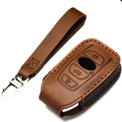 Vista 8 de Funda de cuero para llavero compatible con Subaru, control remoto sin llave, Forester Impreza Outback WRX BRZ Legacy y XV Crosstrek, etc. (A-Negro)