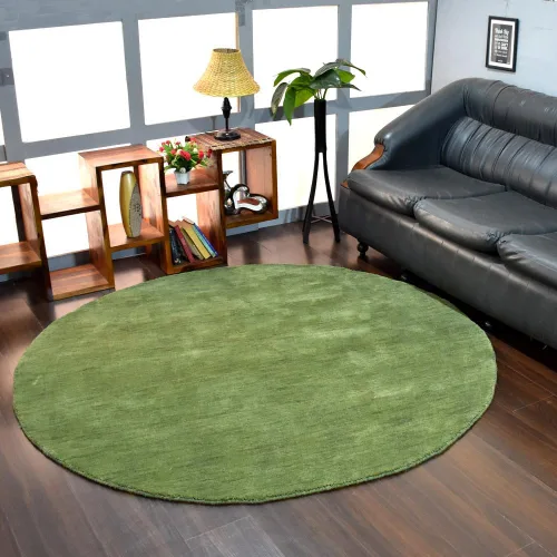 Vista 74 de Alfombras de área de lana anudadas a mano en telar, ecológicas - 10'x10', cuadradas, color aguamarina, diseño liso sólido, alfombras de área gruesas