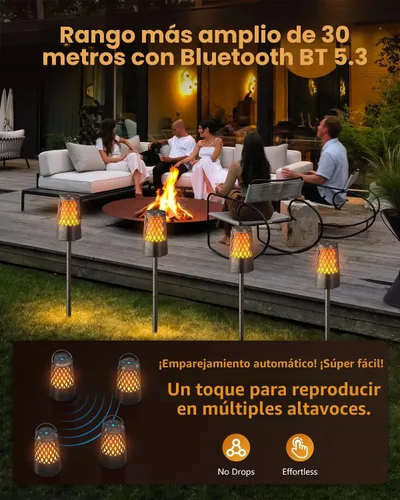 Vista 4 de Altavoces para exteriores Bluetooth 5.3 con luz de llama, sincronización