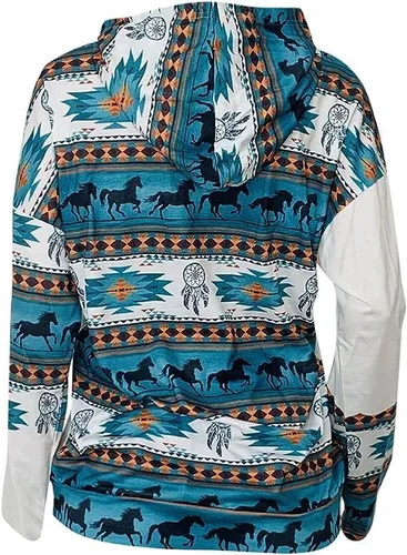 Vista 4 de Sudadera de manga larga con capucha geométrica azteca occidental para mujer, sudadera de manga larga para otoño 2023, ropa de moda