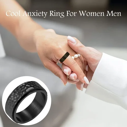Vista 3 de Nanafast Anillos de ansiedad de acero de titanio de 0.236 in0.315 in para mujeres y hombres, anillos martillados de moda, anillos geniales