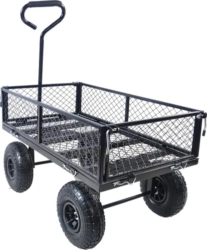 Vista 4 de Carro de jardín carro utilitario con lados extraíbles Carrito de herramientas Rueda Carretilla Capacidad de malla de acero se puede utilizar en Negro