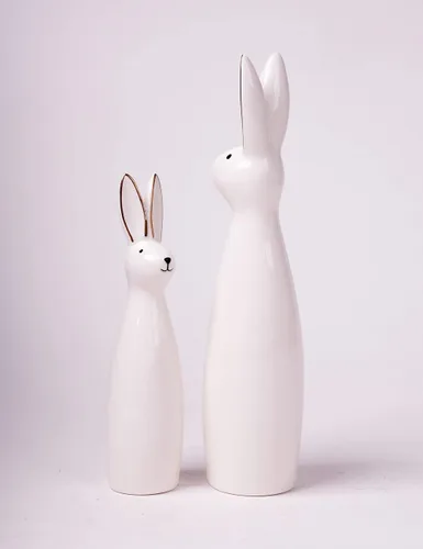 Vista 6 de SEINHIJO Estatua de conejo, escultura de conejo, decoración moderna, regalo de animales para el hogar, Pascua, oficina, cerámica, 11.5 pulgadas
