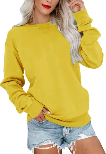 Vista 10 de Bingerlily Sudadera casual de manga larga para mujer, cuello redondo, linda sudadera pullover de ajuste relajado, tops