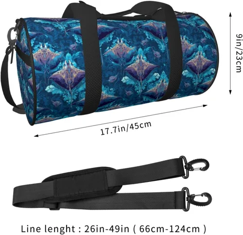 Vista 2 de Large Duffle Bag for Travel - Retro Blue Manta Ray Print Gym Bag for Women Men, Travel Foldable Bags for Women Men with Zippered Multiple Pockets