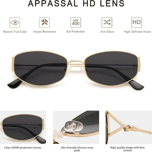Vista 3 de Gafas de sol ovaladas retro para mujeres y hombres Hexagonal Rectángulo Metal Marco Gafas de sol AP3625