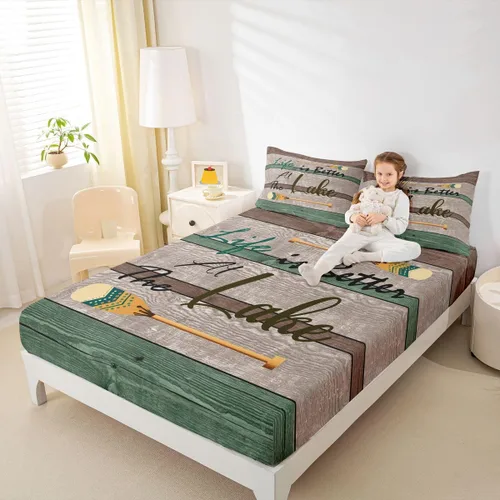 Vista 20 de Erosebridal Fishing Fitted Sheet Twin for Boys, Big Pike Fish Black Bed Sheets for Rustic Farmhouse Lake House Decor, Fishing Bedding Set Marine